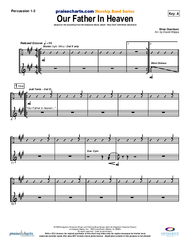 Our Father In Heaven Percussion 1/2 (Brian Doerksen)