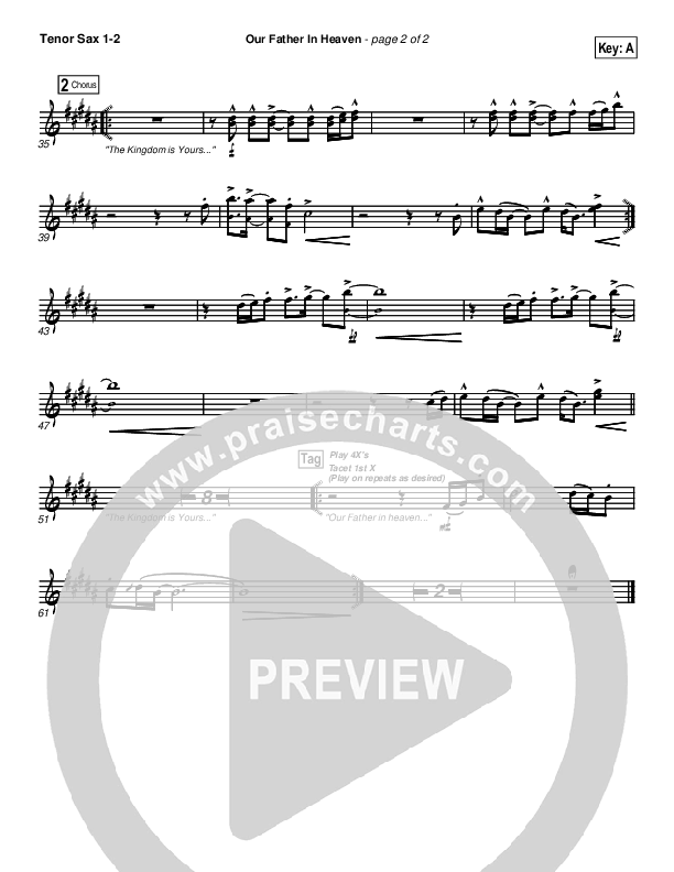 Our Father In Heaven Tenor Sax 1/2 (Brian Doerksen)