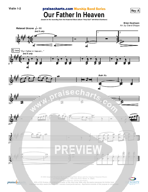 Our Father In Heaven Violin 1/2 (Brian Doerksen)