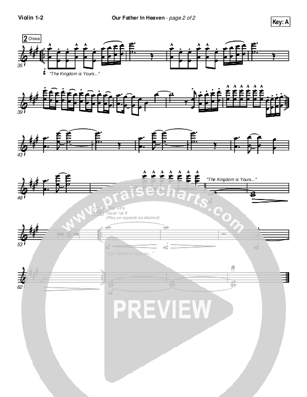 Our Father In Heaven Violin 1/2 (Brian Doerksen)