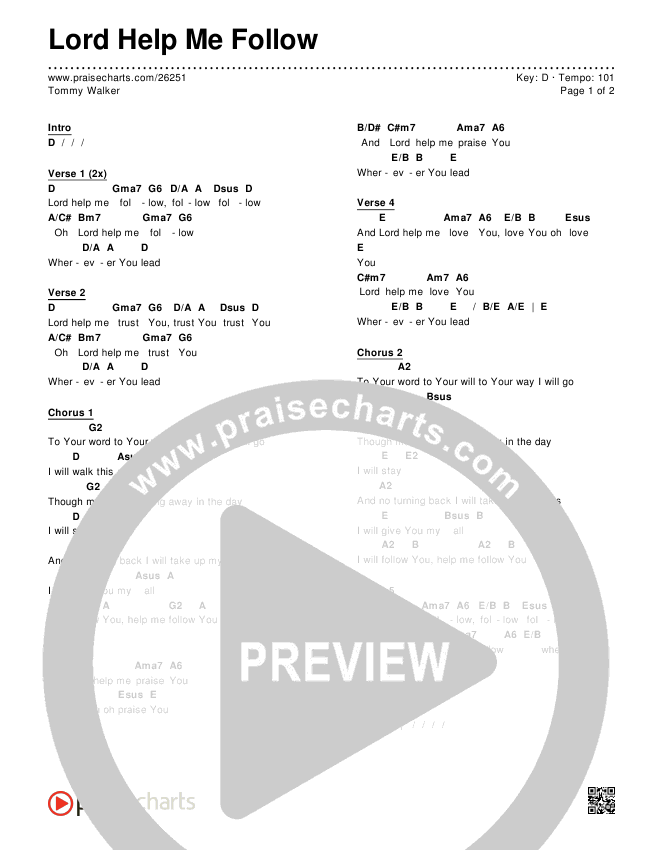 Lord Help Me Follow Chords & Lyrics (Tommy Walker)