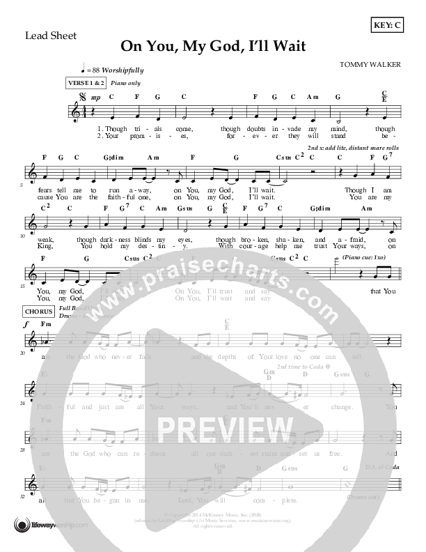 On You My God I'll Wait Lead Sheet (Tommy Walker)