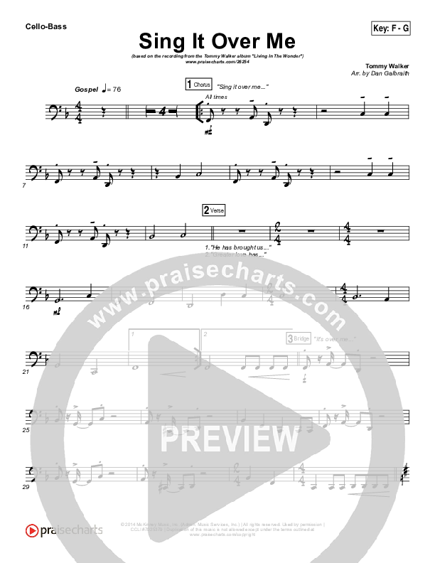 Sing It Over Me Cello/Bass (Tommy Walker)
