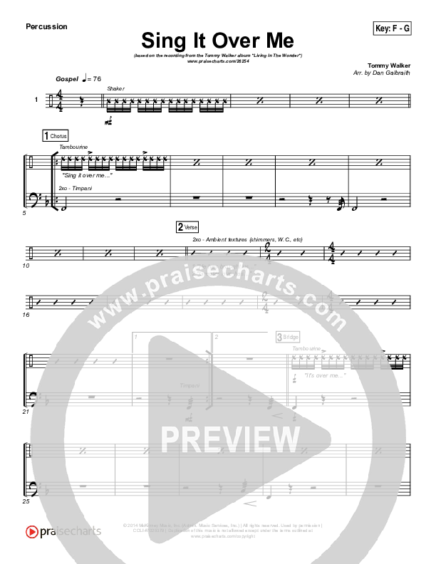 Sing It Over Me Percussion (Tommy Walker)