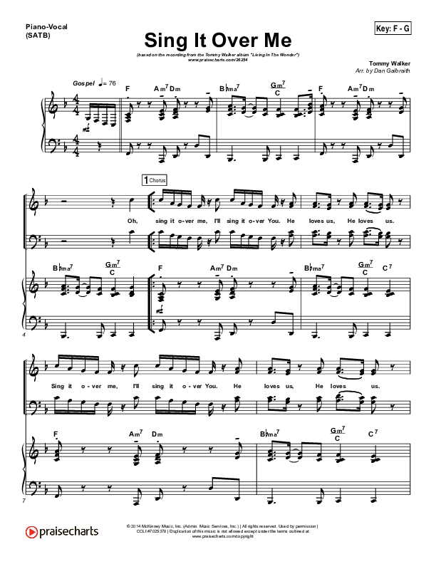 Sing It Over Me Piano/Vocal (SATB) (Tommy Walker)