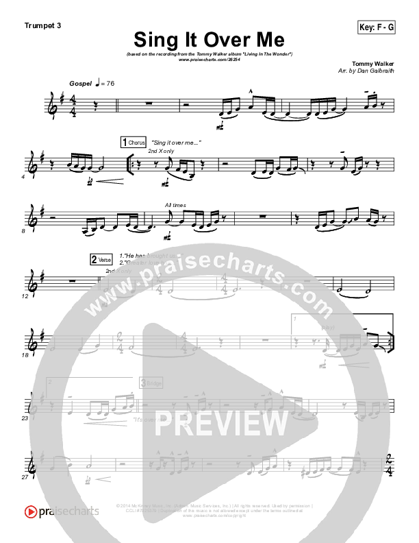 Sing It Over Me Trumpet 3 (Tommy Walker)