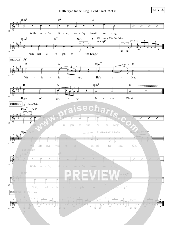 Hallelujah To The King Lead Sheet (Shelly E. Johnson)