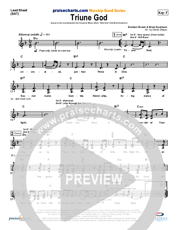 Triune God Lead Sheet (Brian Doerksen)