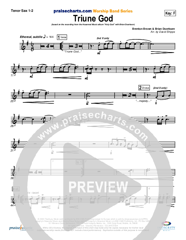 Triune God Tenor Sax 1/2 (Brian Doerksen)