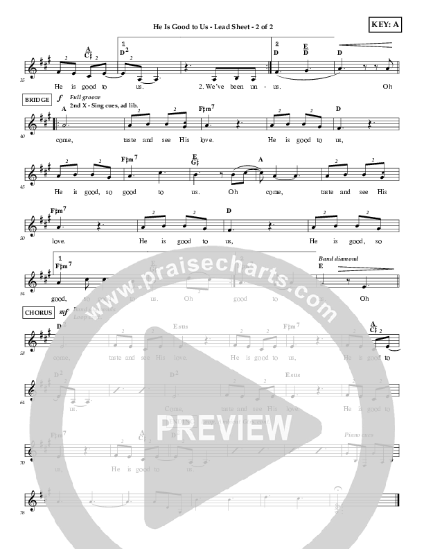 He Is Good To Us Lead Sheet (Shelly E. Johnson)