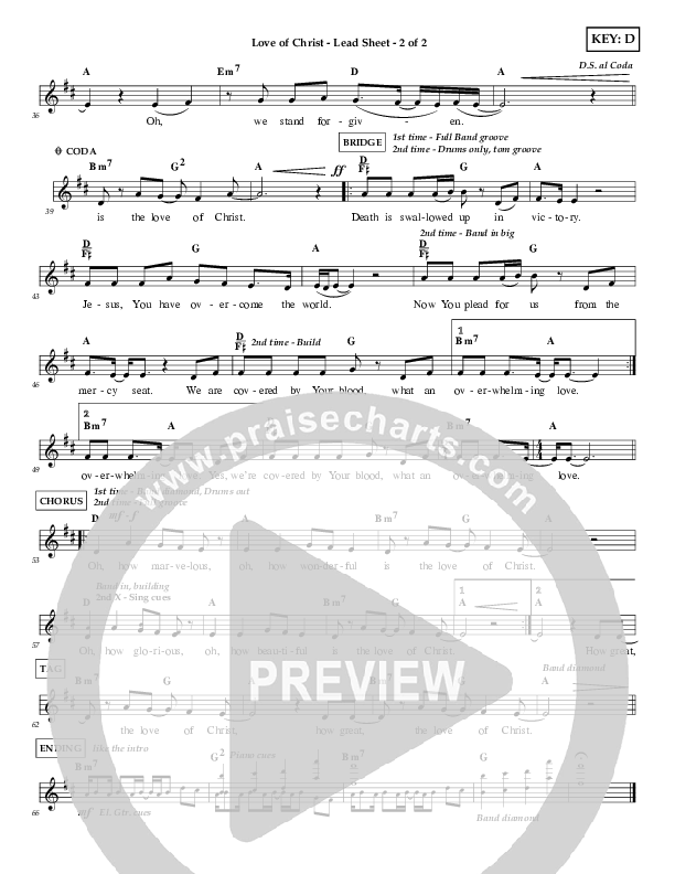 Love Of Christ Lead Sheet (Shelly E. Johnson)