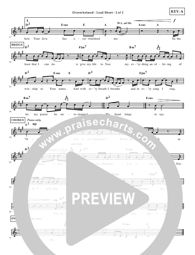 Overwhelmed Sheet Music (Shelly E. Johnson) PraiseCharts