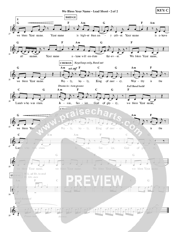 We Bless Your Name Lead Sheet (Shelly E. Johnson)