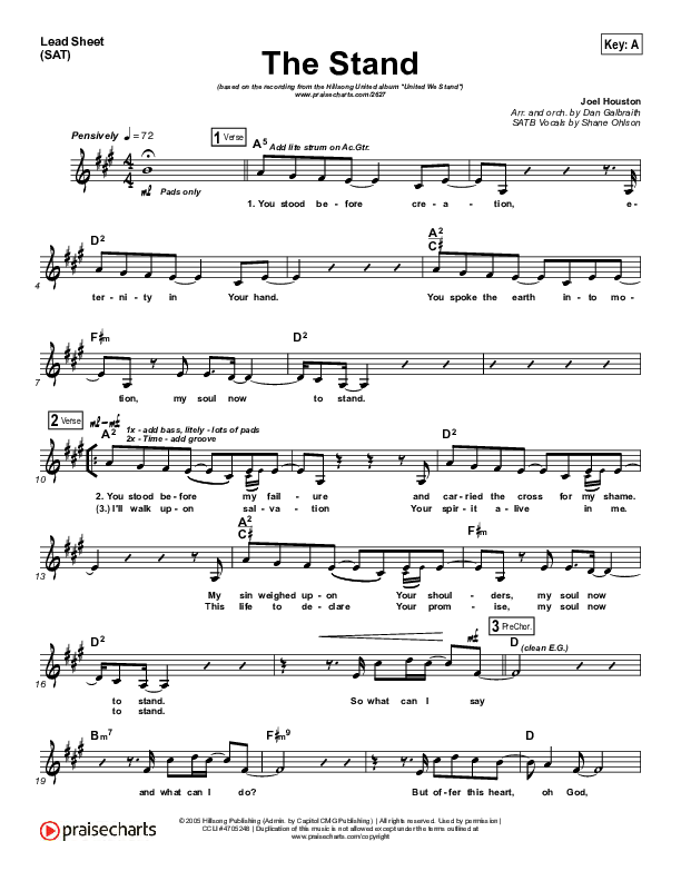 The Stand Lead Sheet (SAT) (Hillsong UNITED)