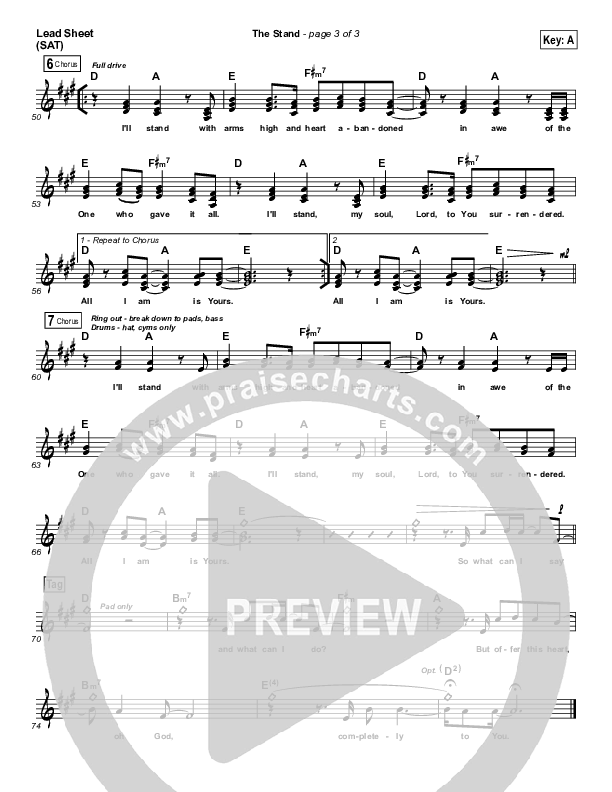 The Stand Lead Sheet (SAT) (Hillsong UNITED)