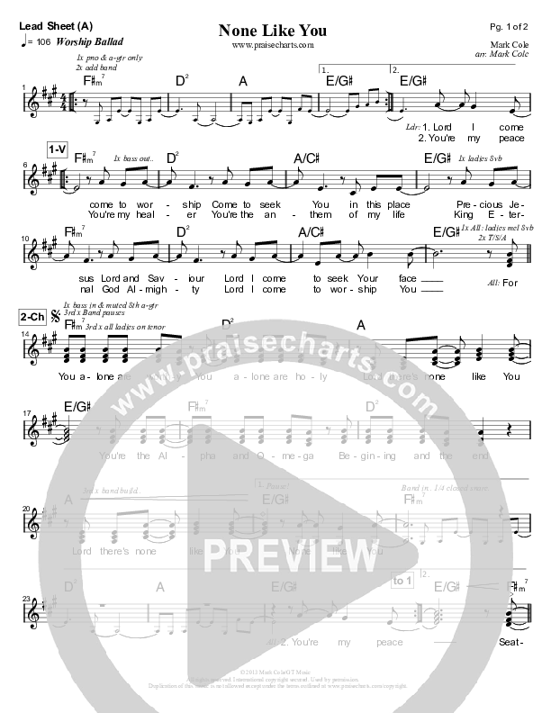 None Like You Lead Sheet (Mark Cole)