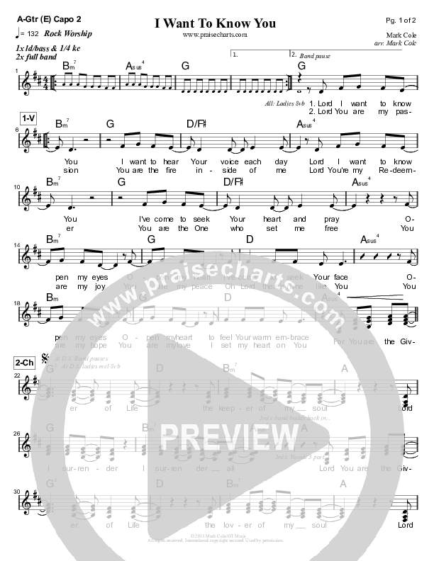 I Want To Know You Lead Sheet (Mark Cole)