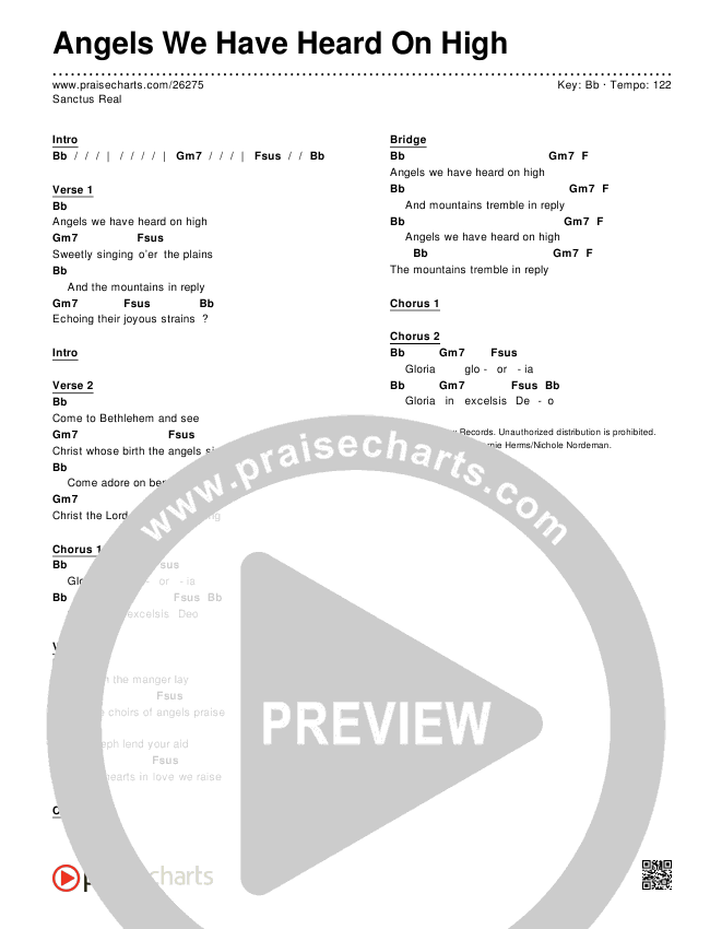 Angels We Have Heard On High Chords & Lyrics (Sanctus Real)