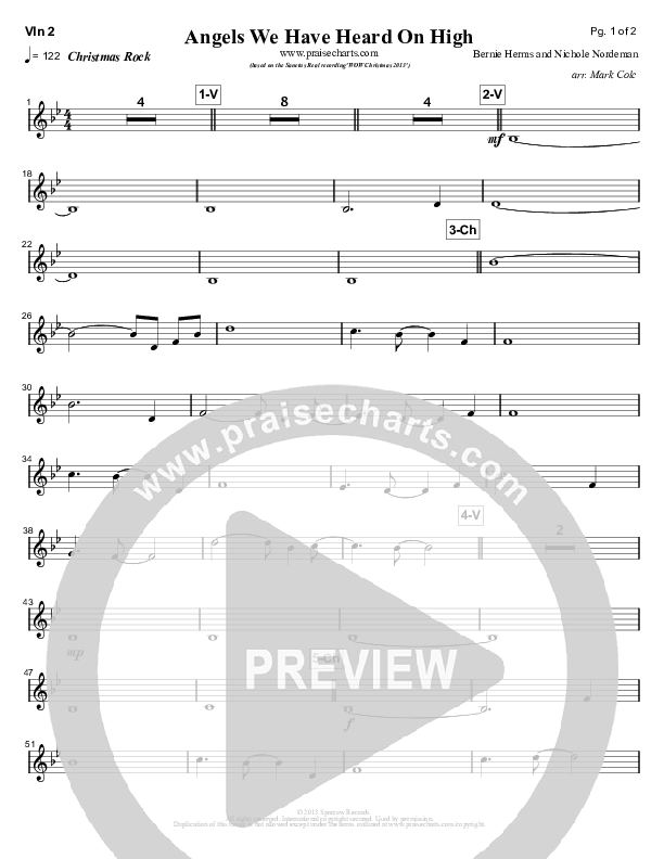 Angels We Have Heard On High Violin 2 (Sanctus Real)