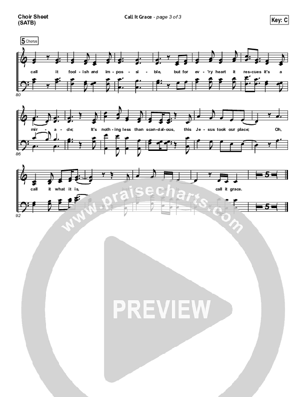 Call It Grace Choir Sheet (SATB) (Unspoken)