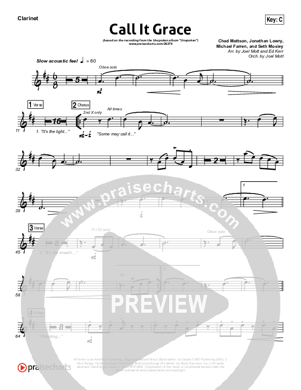 Call It Grace Clarinet (Unspoken)