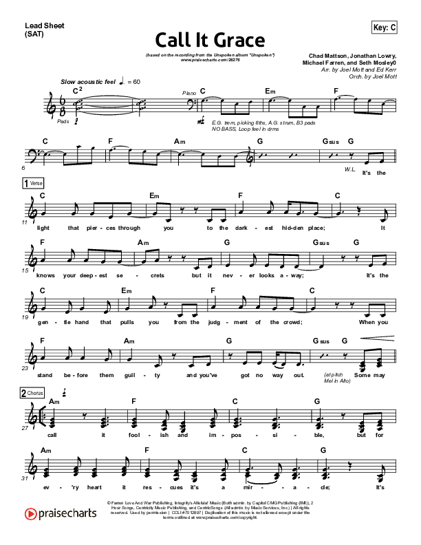 Call It Grace Lead Sheet (SAT) (Unspoken)