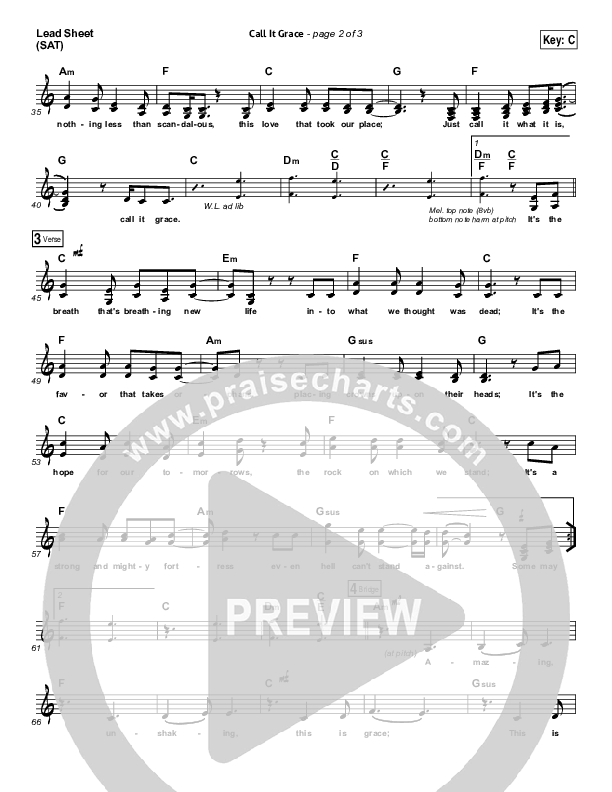 Call It Grace Lead Sheet (SAT) (Unspoken)