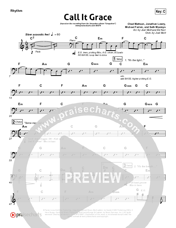 Call It Grace Rhythm Chart (Unspoken)