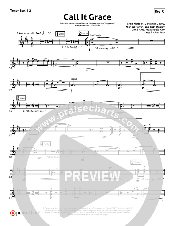 Call It Grace Tenor Sax 1/2 (Unspoken)