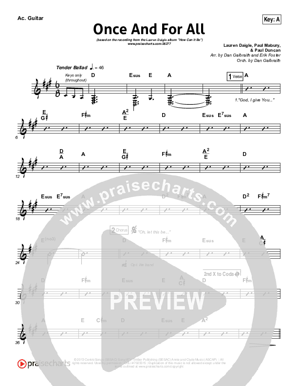 Once And For All Acoustic Guitar (Lauren Daigle)