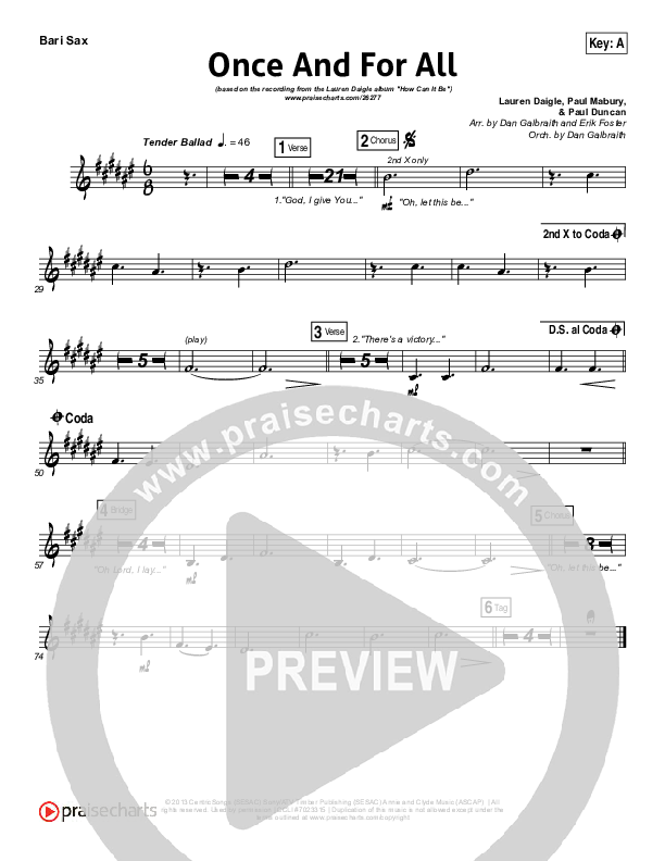 Once And For All Bari Sax (Lauren Daigle)