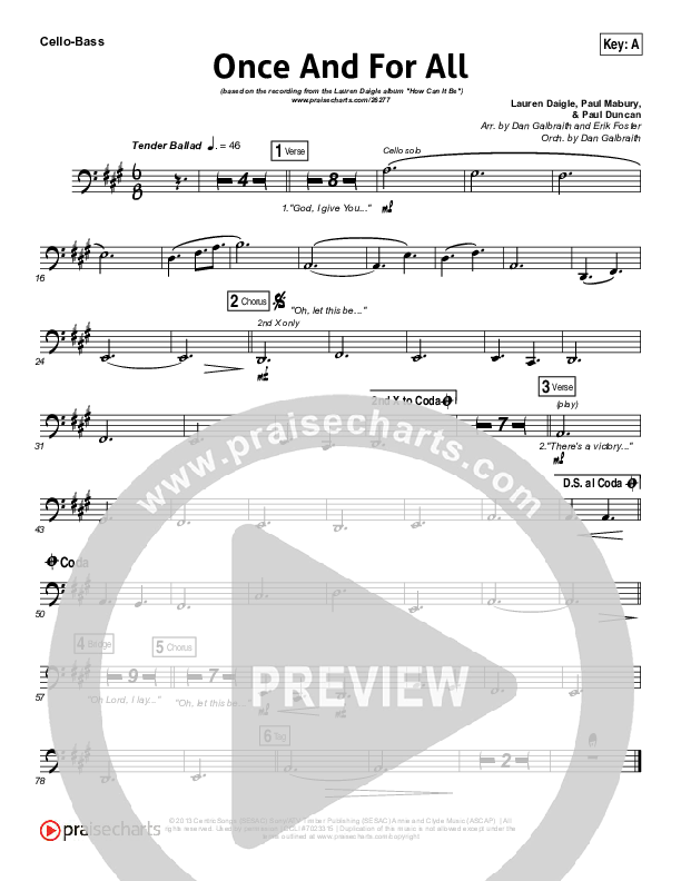 Once And For All Cello/Bass (Lauren Daigle)