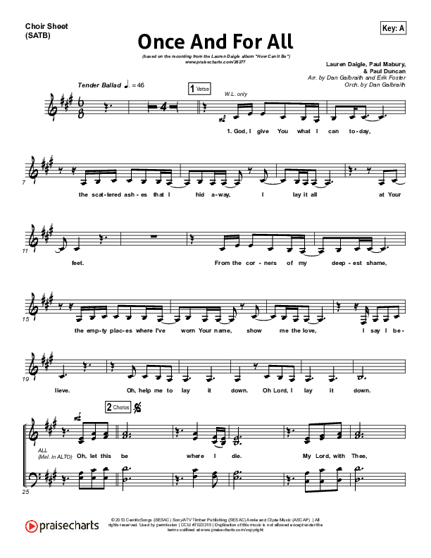 Once And For All Choir Vocals (SATB) (Lauren Daigle)