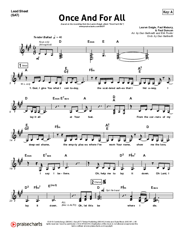 Once And For All Lead Sheet (SAT) (Lauren Daigle)