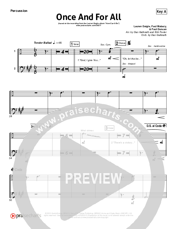 Once And For All Percussion (Lauren Daigle)