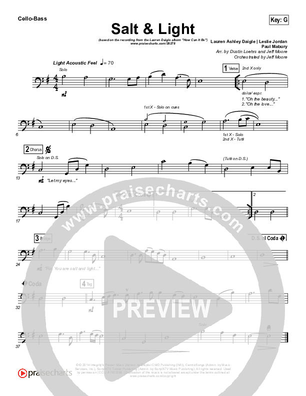 Salt & Light Cello/Bass (Lauren Daigle)