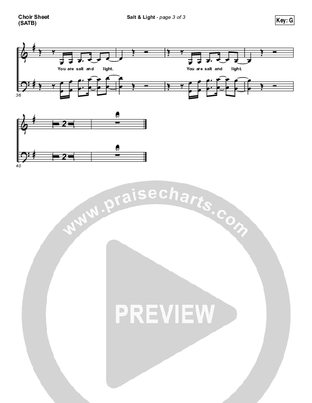 Salt & Light Choir Sheet (SATB) (Lauren Daigle)