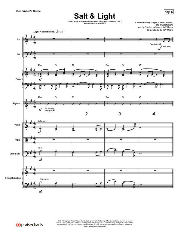 Salt & Light Conductor's Score (Lauren Daigle)