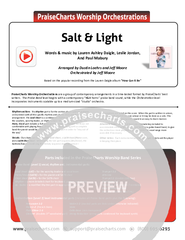 Salt & Light Cover Sheet (Lauren Daigle)