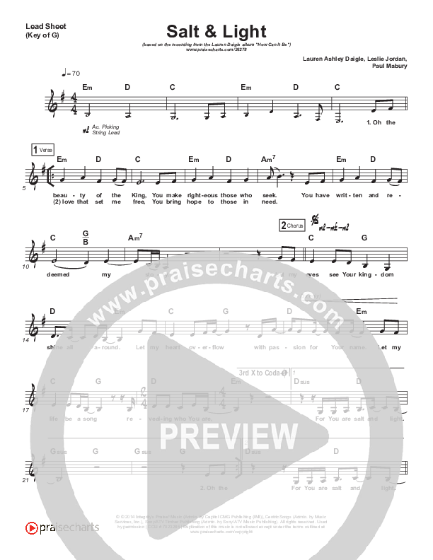Salt & Light Lead Sheet (Melody) (Lauren Daigle)