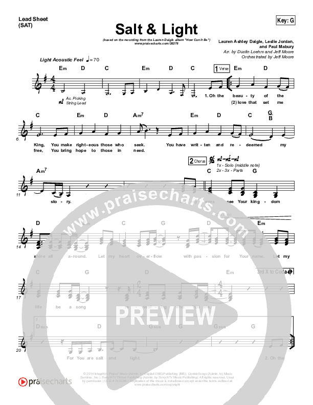 Salt & Light Lead Sheet (SAT) (Lauren Daigle)