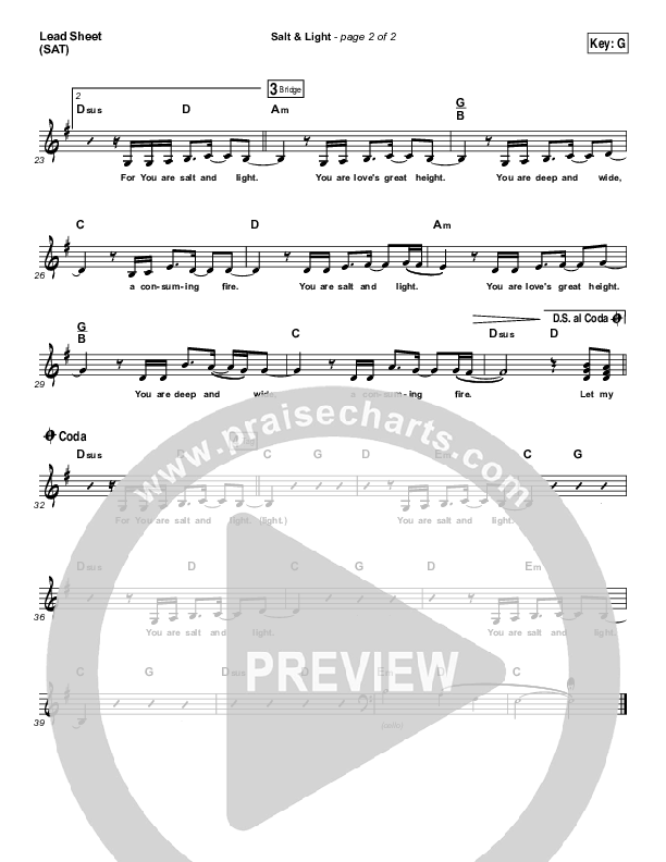 Salt & Light Lead Sheet (SAT) (Lauren Daigle)
