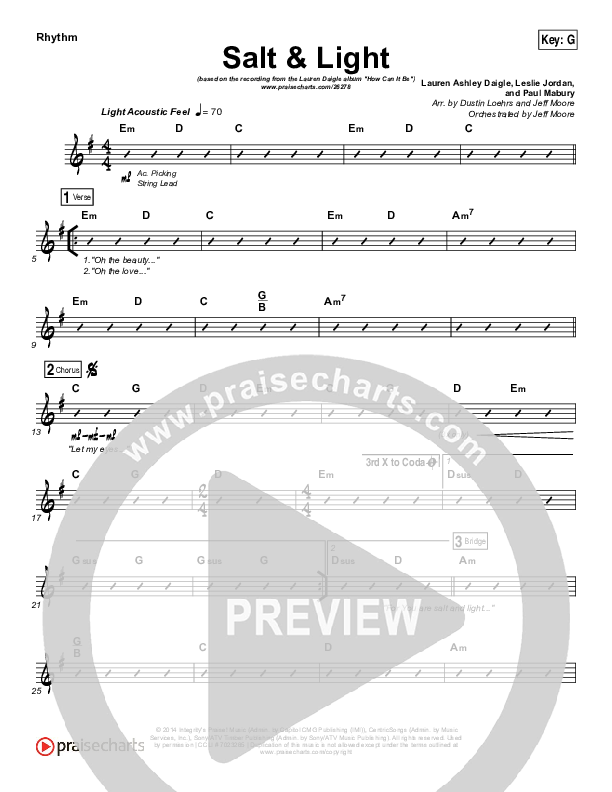 Salt & Light Rhythm Chart (Lauren Daigle)