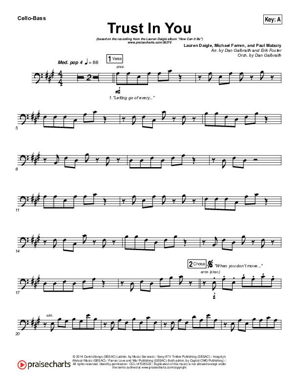 Trust In You Cello/Bass (Lauren Daigle)
