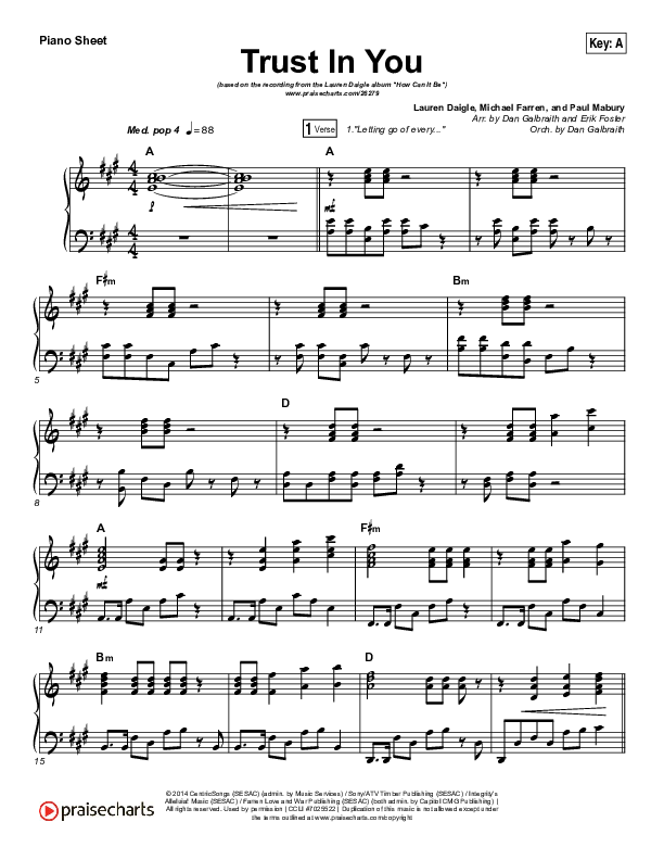 Trust In You Piano Sheet (Lauren Daigle)