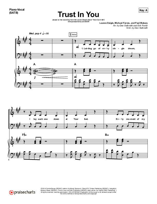 Trust In You Piano/Vocal (SATB) (Lauren Daigle)