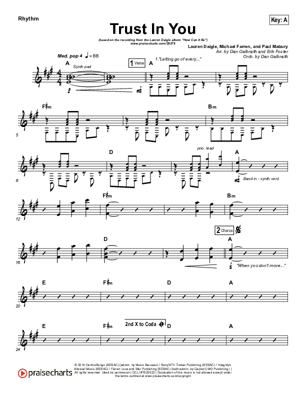 Trust In You Rhythm Chart (Lauren Daigle)