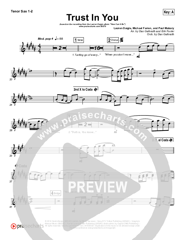 Trust In You Tenor Sax 1/2 (Lauren Daigle)