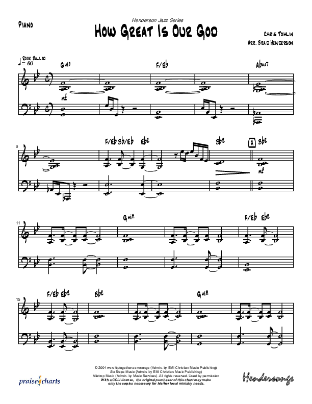 How Great Is Our God (Instrumental) Piano Sheet (Brad Henderson)