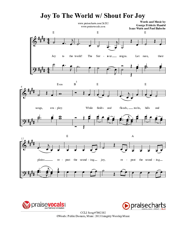 Joy To The World (with Shout For Joy) Lead Sheet (PraiseVocals)